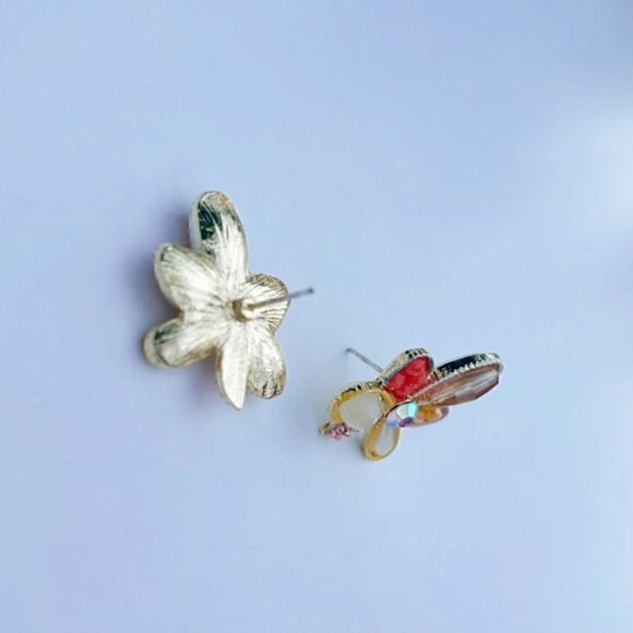Multicolor flower stud earrings A6 - Picture 5 of 6